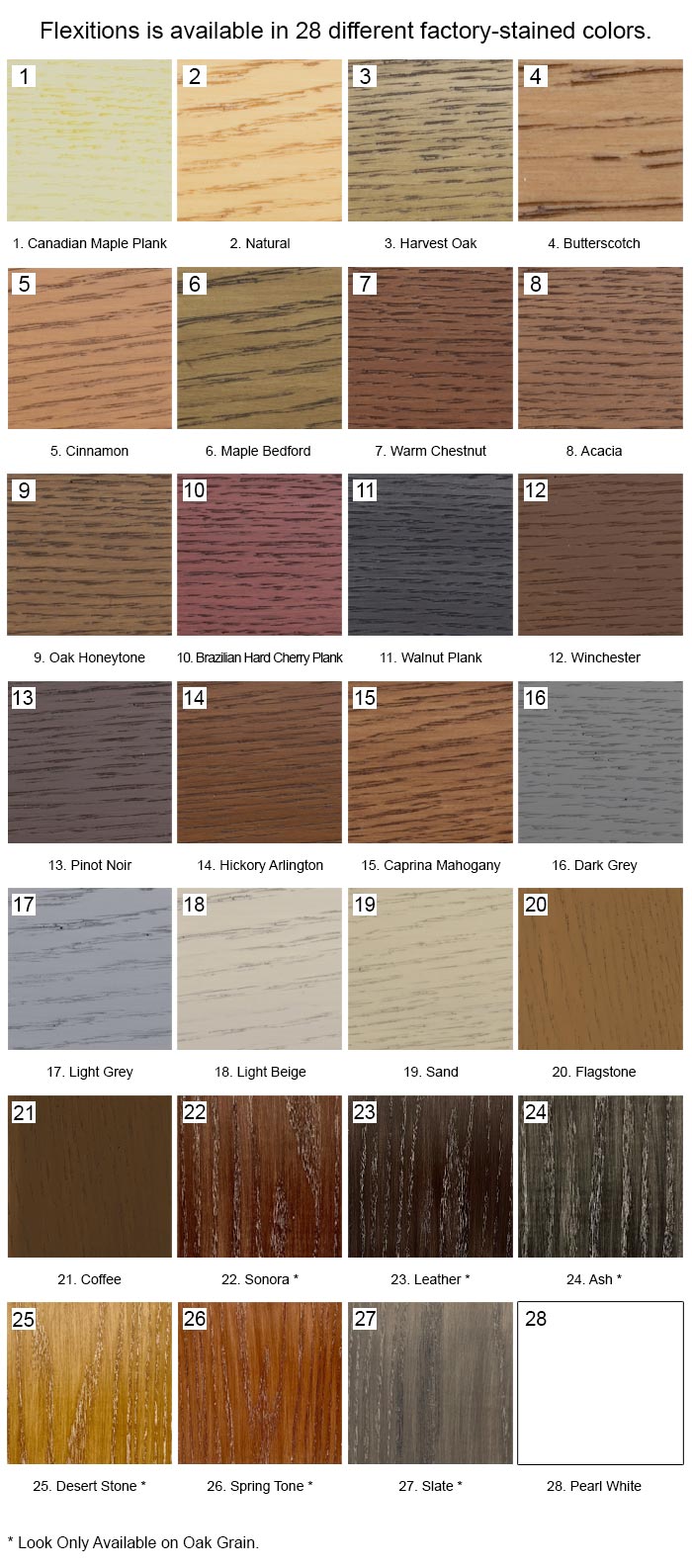 Color Chart for 1/2"  Stainable Flexible Quarter Round Molding